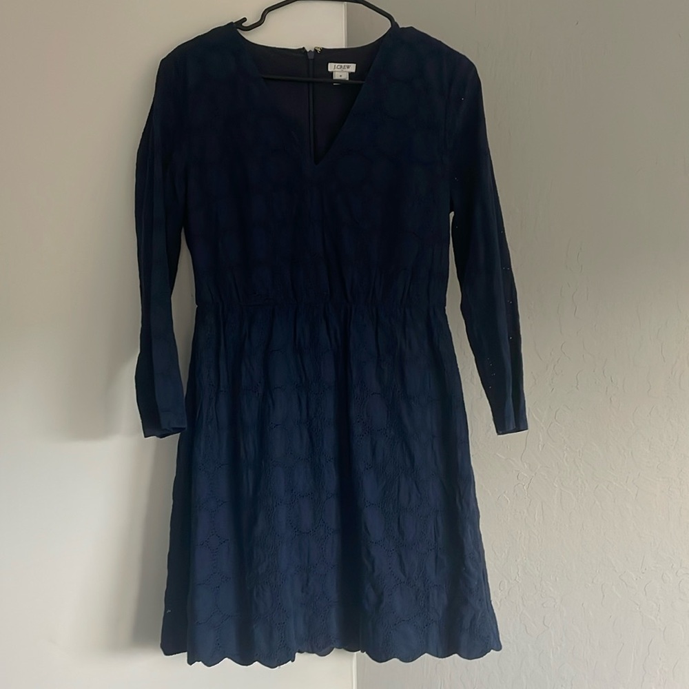J. Crew Navy Eyelet Dress 3/4 Sleeve Size 6